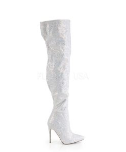 Larhoga Stovlar Utan Plata höga klackar | Vit Glitter 13 Cm Courtly-3015 Pleaser Larhoga Stovlar