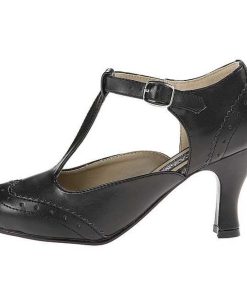 Pumps Klackar Utan Plata höga klackar | Svart Konstlader 7,5 Cm Retro Vintage Flapper-26 Kvinnor Pumps Med Lag Klack