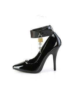 Pumps Klackar Utan Plata höga klackar | Svarta Lackpumps 13 Cm Seduce-432 Ankelrem Pumps - Lackpumps Med Ankelband