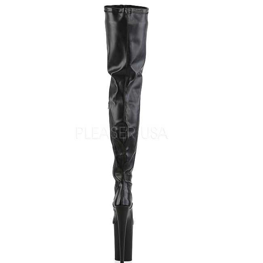 Larhoga Stovlar Med Plata höga klackar | Svart Konstlader 23 Cm Pleaser Infinity-4000 Plata Overknee Stovlar