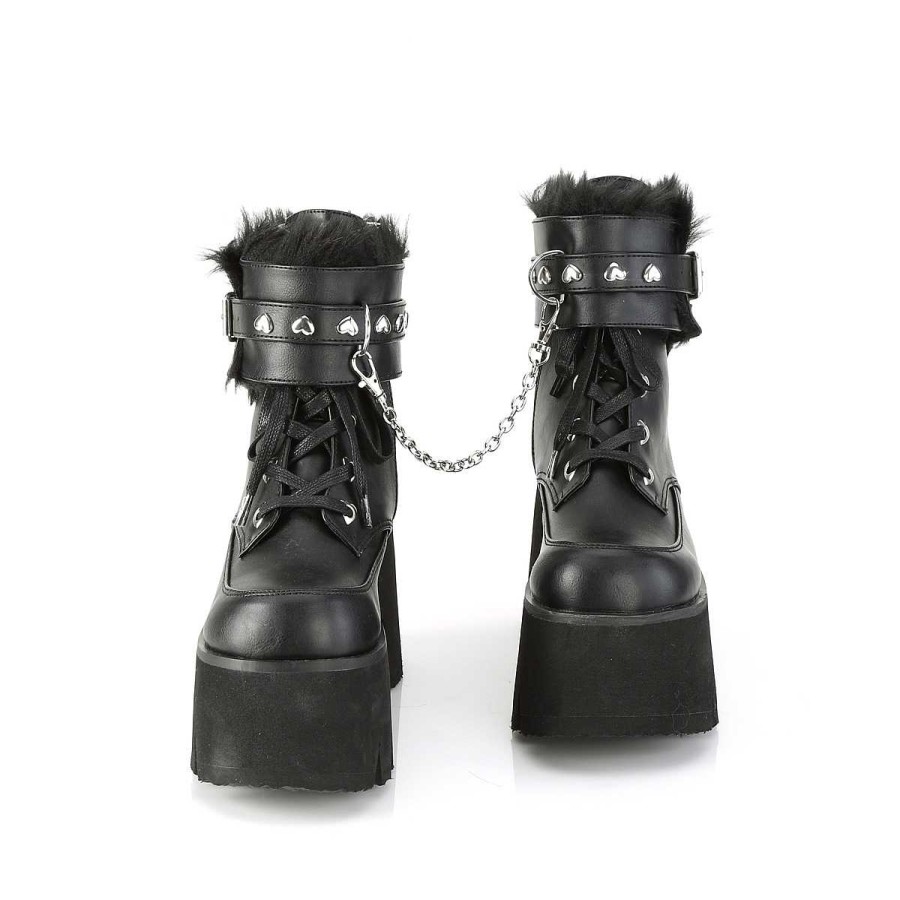 Demoniacult Skor & Stovlar Dam höga klackar | Svart Vegan 9 Cm Ashes-57 Lolita Plata Ankleboots Med Blockklack Till Kvinnor