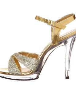 Hoga Klackar Mini Plata höga klackar | Guld Glitter 12 Cm Flair-419G Hogklackade Dam Sandaletter