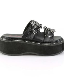 Demoniacult Skor & Stovlar Dam höga klackar | Vinyl Mules 5 Cm Demoniacult Emily-100 Gothic Plata Mules Bat Vingar