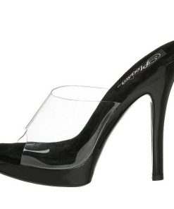 Slip In Klackar Mini Plata höga klackar | Svart Transparent 13 Cm Fabulicious Lip-101 Plata Mules Hoga Klackar