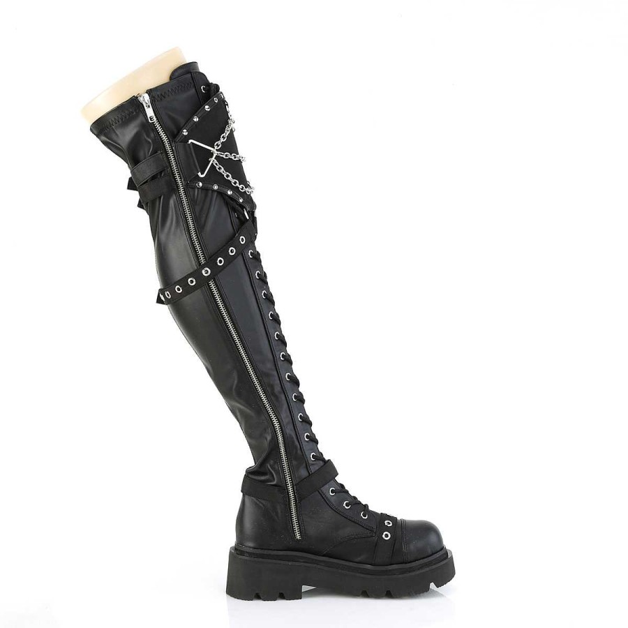 Demoniacult Skor & Stovlar Dam höga klackar | Vegan Militara Stovlar 6,5 Cm Renegade-320 Larhoga Boots Med Klack Og Spaender