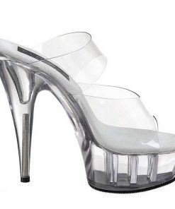 Slip In Klackar Mini Plata höga klackar | Transparent 15,5 Cm Pleaser Delight-602 Plata Hoga Slip In Mules