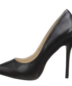 Pumps Klackar Utan Plata höga klackar | Svart Konstlader 13 Cm Amuse-20 Spetsiga Pumps Med Stilettklackar