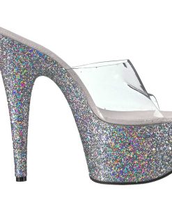 Slip In Klackar Mer Plata höga klackar | Silver 18 Cm Adore-701Lg Glitter Plata Tofflor Dam Med Klack