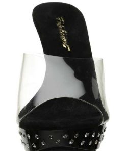 Slip In Klackar Mini Plata höga klackar | Svart Transparent 14 Cm Cocktail-501Sdt Slippers Strass Klackar