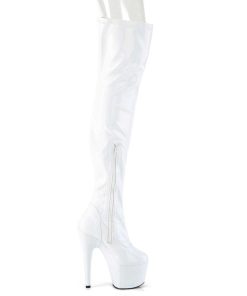 Larhoga Stovlar Med Plata höga klackar | Vit 18 Cm Adore-3000Hwr Hologram Overknee Platastovlar - Pole Dance Overknees