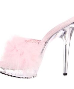 Slip In Klackar Mini Plata höga klackar | Rosa Transparent 13 Cm Fabulicious Lip-101-8 Plata Hoga Slip In Mules