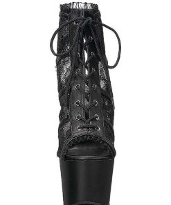 Stovletter Dam Med Plata höga klackar | Svart Spets Tyg 18 Cm Adore-796Lc Dam Boots Med Snorning