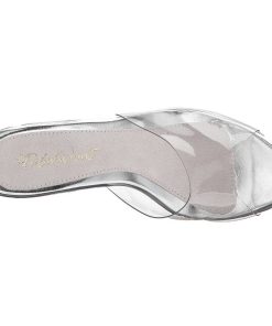 Slip In Klackar Mini Plata höga klackar | Transparent 13 Cm Fabulicious Poise-501 Dam Tofflor Med Hoga Klack