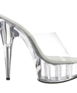 Slip In Klackar Mini Plata höga klackar | Transparent 15,5 Cm Pleaser Delight-601 Plata Hoga Slip In Mules