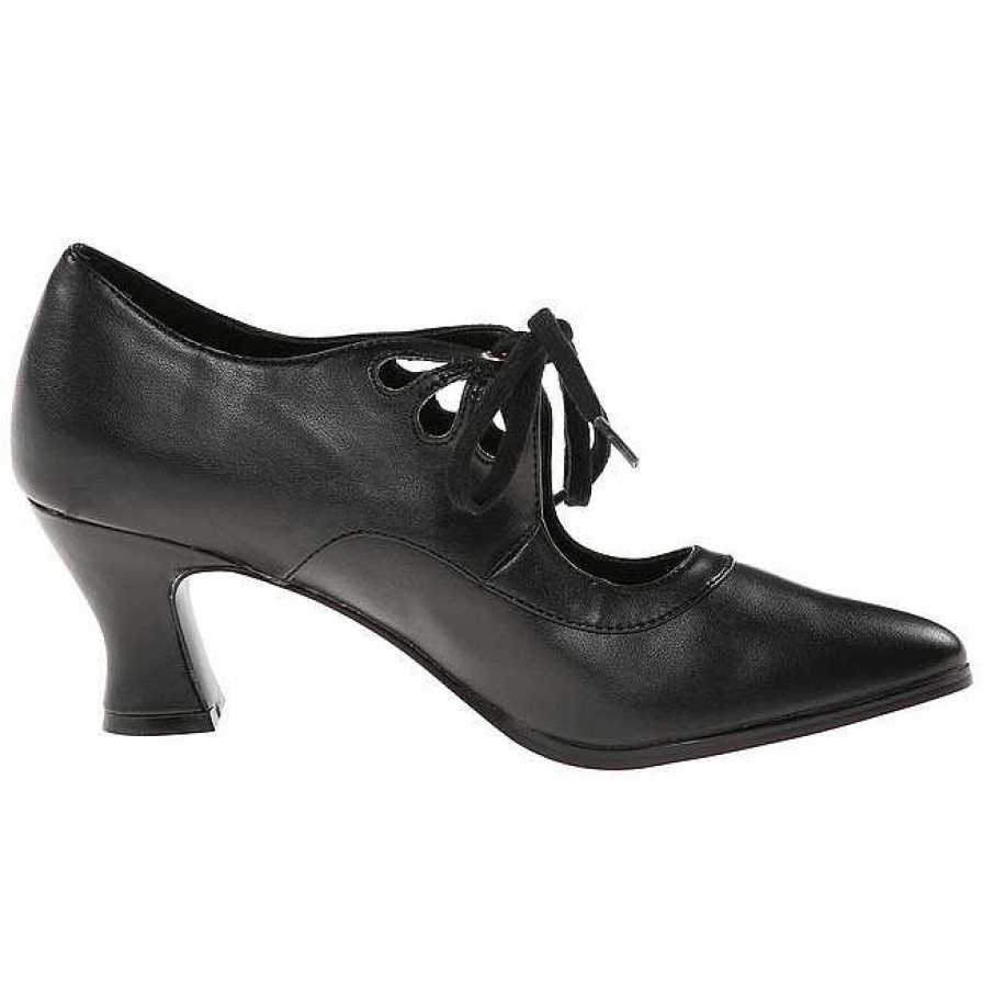 Pumps Klackar Utan Plata höga klackar | Svart Konstlader 7 Cm Retro Vintage Victorian-03 Kvinnor Pumps Med Lag Klack