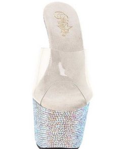 Slip In Klackar Mer Plata höga klackar | Transparent Silver 18 Cm Bejeweled-701Dm Strass Plata Slip In Mules