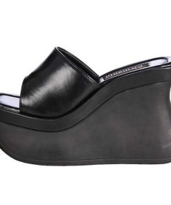 Demoniacult Skor & Stovlar Dam höga klackar | Svart 11,5 Cm Pace-01 Plata Goth Flip Flops Dam