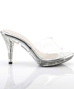 Slip In Klackar Mini Plata höga klackar | Silver 9,5 Cm Iris-401 Strass Stenar Plata Tofflor Dam