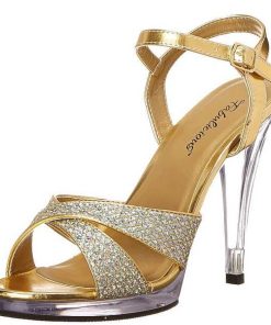 Hoga Klackar Mini Plata höga klackar | Guld Glitter 12 Cm Flair-419G Hogklackade Dam Sandaletter