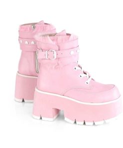 Demoniacult Skor & Stovlar Dam höga klackar | Rosa Vegan 9 Cm Ashes-57 Lolita Plata Ankleboots Med Blockklack Till Kvinnor