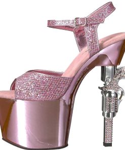 Hoga Klackar Mer Plata höga klackar | Rosa 18 Cm Pleaser Revolver-709G Platasandaletter Med Krom