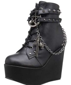 Demoniacult Skor & Stovlar Dam höga klackar | Konstlader 13 Cm Poison-101 Lolita Stovletter Goth Plata Kilklackar