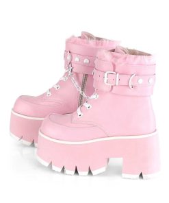 Demoniacult Skor & Stovlar Dam höga klackar | Rosa Vegan 9 Cm Ashes-57 Lolita Plata Ankleboots Med Blockklack Till Kvinnor