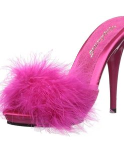 Slip In Klackar Mini Plata höga klackar | Fuchsia 13 Cm Poise-501F Maraboufjadrar Hoga Slip In Skor