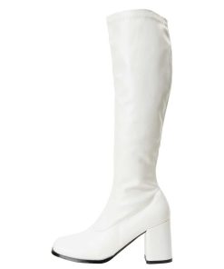 Stovlar Dam Utan Plata höga klackar | Vita Vinylstovlar Blockklack 7,5 Cm Vinyl - 70 Tal Hippie Disco Gogo Knahoga Boots