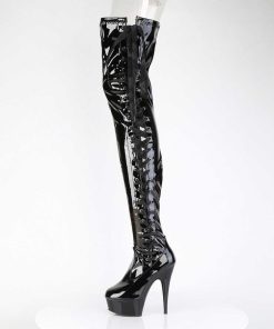 Larhoga Stovlar Med Plata höga klackar | Vinyl 15 Cm Delight-4050 Svarta Larhoga Boots - Crotch Overknee Platastovlar