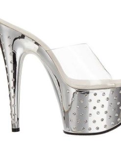 Slip In Klackar Mer Plata höga klackar | Silver Kristall Platform 18 Cm Stardust-701 Hogklackade Slipper Skor