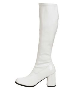 Stovlar Dam Utan Plata höga klackar | Vita Lackstovlar Blockklack 7,5 Cm - 70 Tal Hippie Boots Disco Gogo Knahoga Stovlar